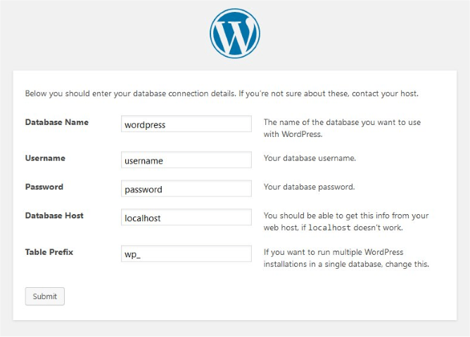 Wordpress Database setup in browser